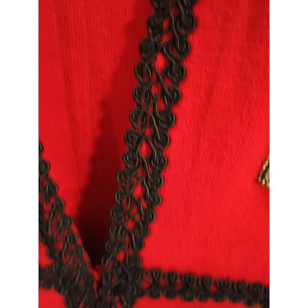 Embellished Cardigan Sweater Chicos Size 2 Red Gold Black Ornate‎ Trim Boho